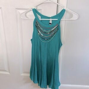 Iz Byer Turquoise Tank Top with Sequin Accents S